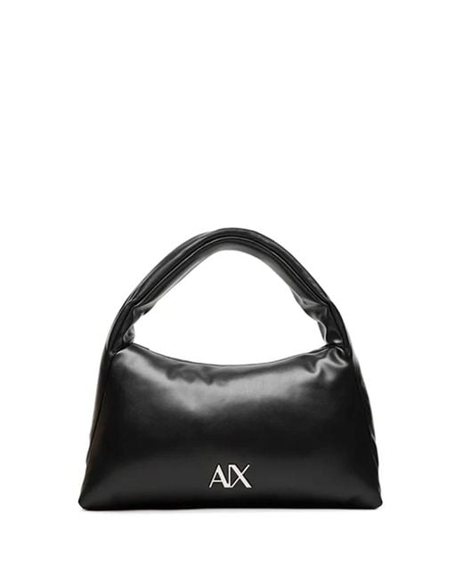ARMANI EXCHANGE Black Logo-Plaque Smooth-Grain Tote Bag