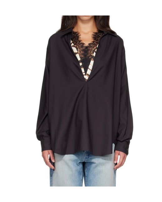 Ssstein Blue Plunging V-Neck Oversized Shirt