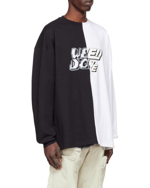 we11done Blue Round Collar Color Matching Long-Sleeved T-Shirt for men