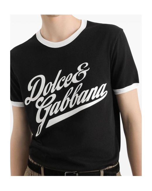 Dolce & Gabbana Blue Flock Printed Crewneck T-Shirt for men