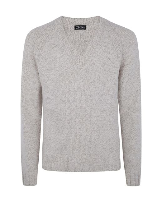Zegna Gray V-Neck Knitted Jumper for men