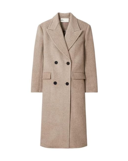 Tory Burch Natural Double Breasted Wool Coat