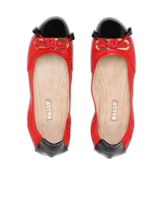 Bally Red Stitching Detail Ballet Shoes