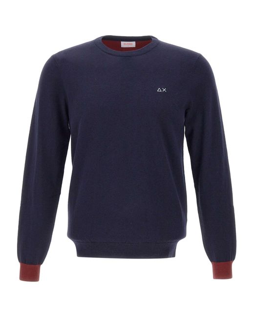 Sun 68 Blue Contrast Elbow-Patch Knitted Sweater for men