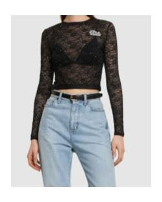 Alessandra Rich Gray Long-Sleeved Lace Top