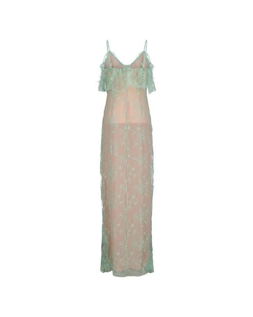 Blumarine Green V-Neck Long Dress