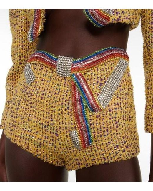 Area Natural Crystal-Embellished Tweed Shorts