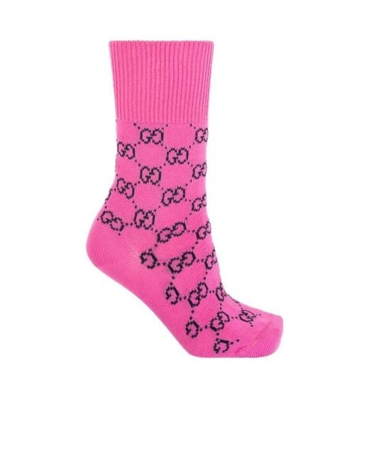 Gucci Pink Monogram-Pattern Intarsia-Knit Socks