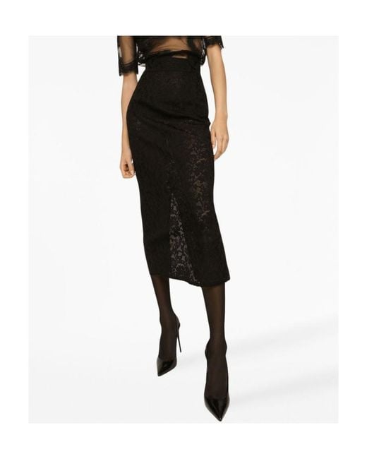 Dolce & Gabbana Black Lace-Stitch Calf-Length Skirt
