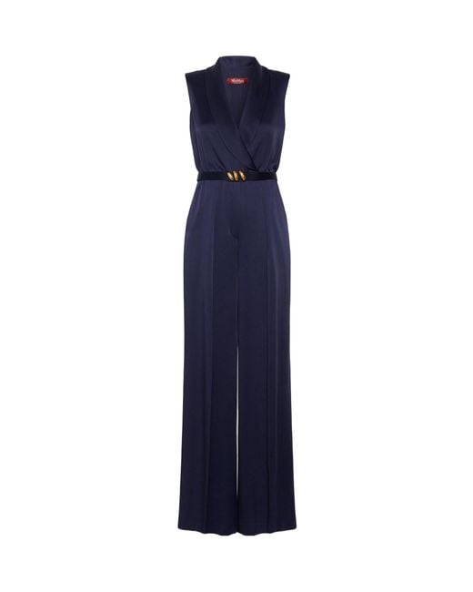Max Mara Blue Envers Satin Tuxedo Jumpsuit