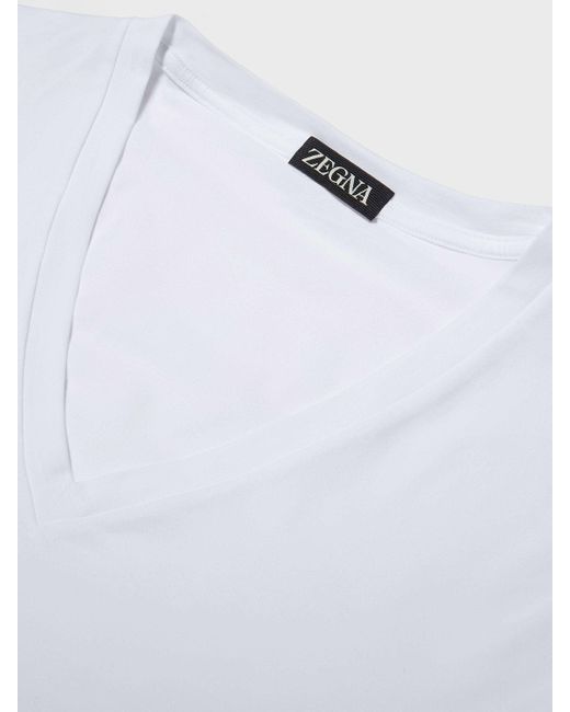 Zegna White V-Neck Short-Sleeved T-Shirt for men