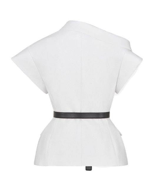 Dior White Asymmetrical Short-Sleeved Jacket With Belt