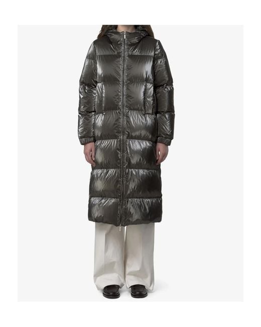 K-Way Black Hooded Quilted Down Jacket