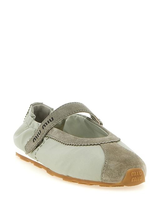 Miu Miu Green Plume Ballet Flats