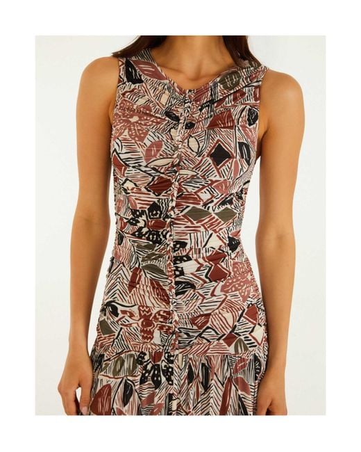Farm Rio Brown Abstract-Print Ruched Midi Dress