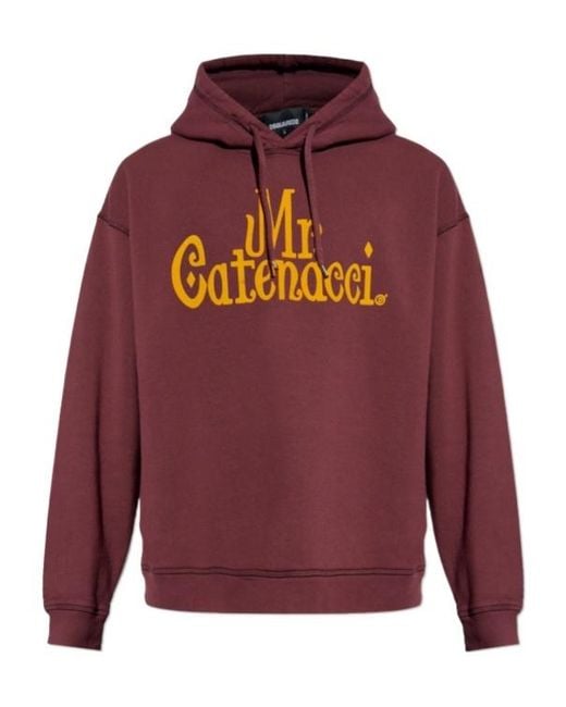 DSquared² Red Printed Drawstring Hoodie for men