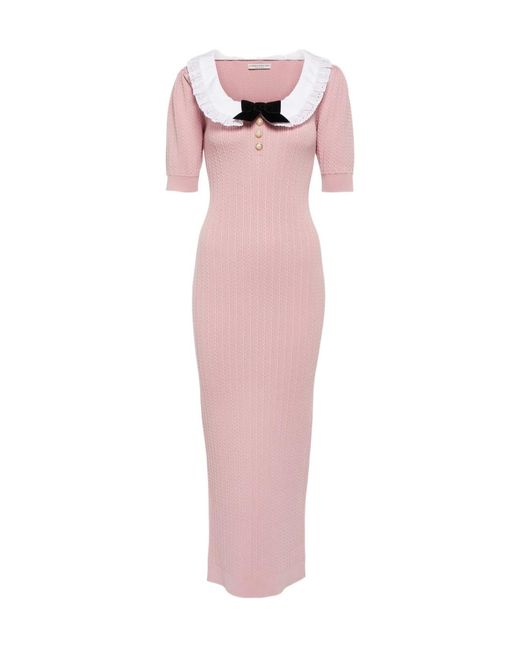 Alessandra Rich Pink Embellished Cotton-Blend Midi Dress