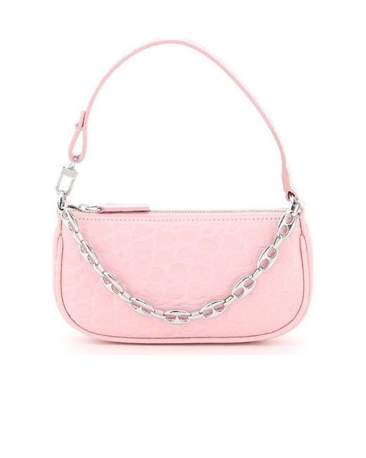 By Far Pink Mini Rachel Pebbled Shoulder Bag