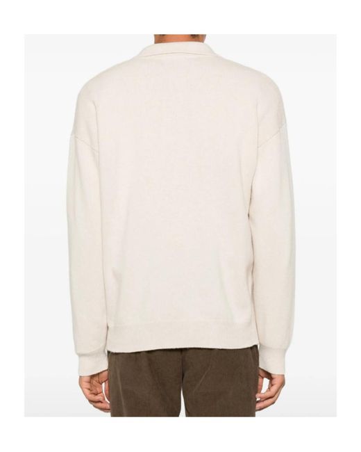 Roberto Collina Natural Long-Sleeved Knitted Polo Shirt for men