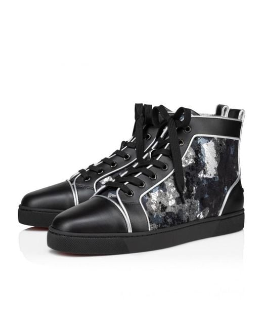 Christian Louboutin Black Graphic-Print Leather Boots for men