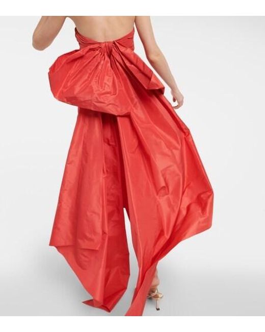 Oscar de la Renta Red Satin-Trimmed Gown