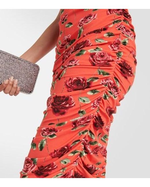 Magda Butrym Red Floral-Appliqué Printed Midi Dress