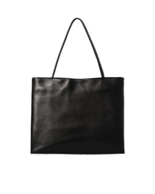 The Row Black Leather Cecily Top Handle Bag