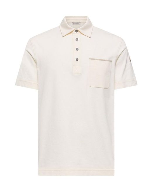 Moncler White Logo Patch Short-Sleeved Polo Shirt for men