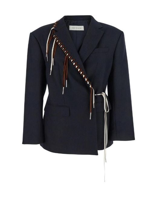 Dries Van Noten Blue Tie-Fastened Tailored Blazer