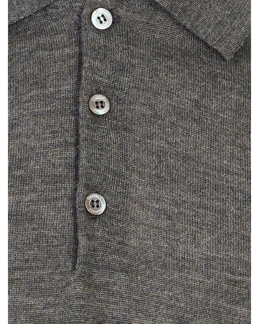 Canali Gray Long-Sleeve Knitted Polo Shirt for men