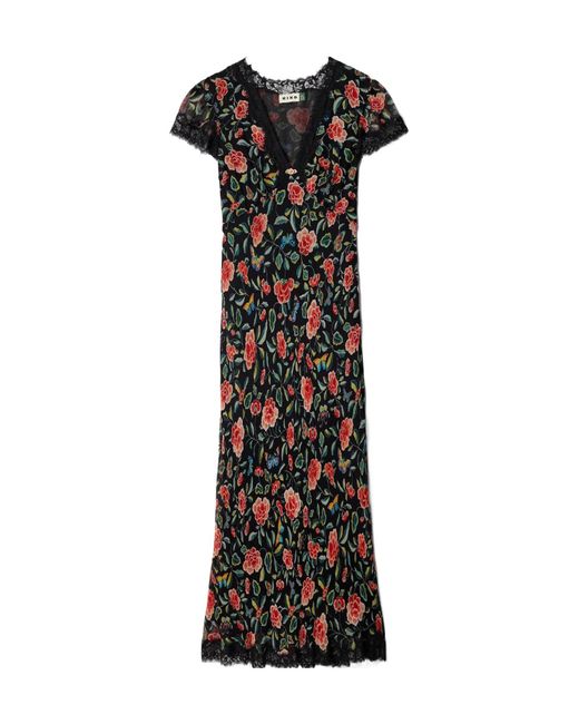 Rixo Black Rose-Print Dress