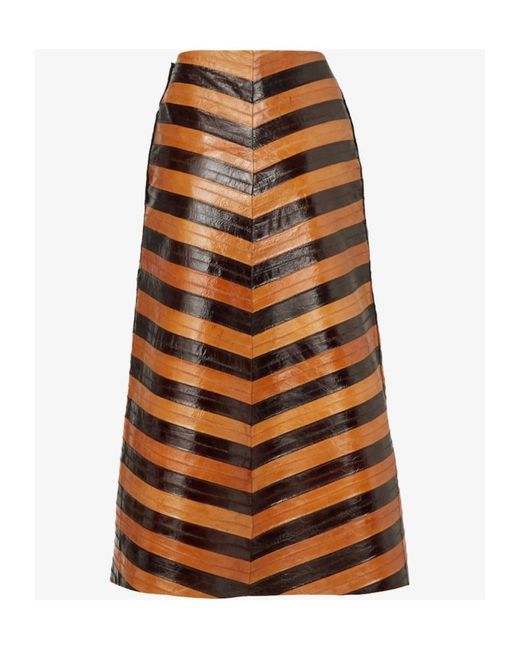Fendi Orange Two-Tone Chevron Leather Skirt