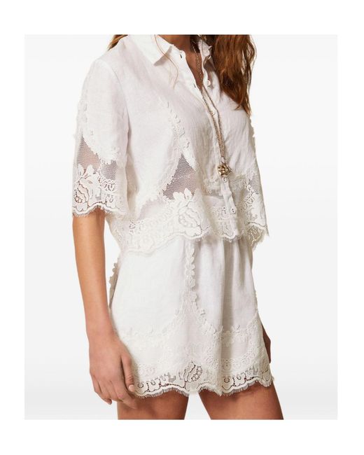 Twinset White Scalloped Lace Trim Shorts