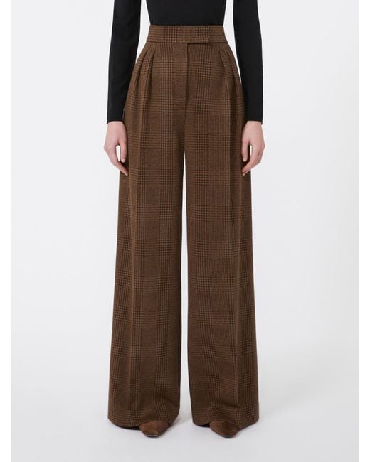 Max Mara Brown Pleated Checked Trousers