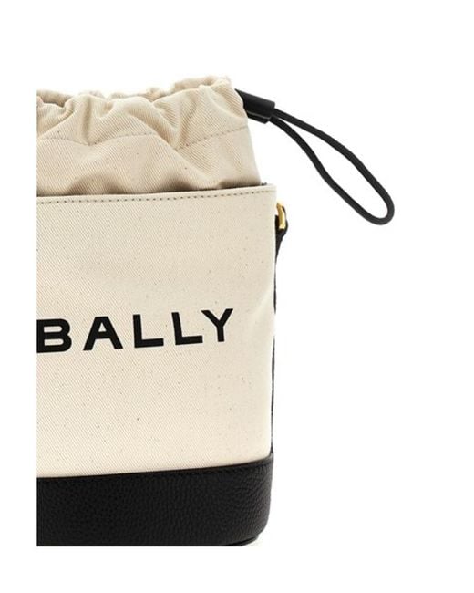 Bally White Bar Mini 8 Hours Logo Printed Bucket Bag