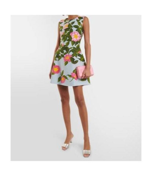 Oscar de la Renta Green Printed Minidress