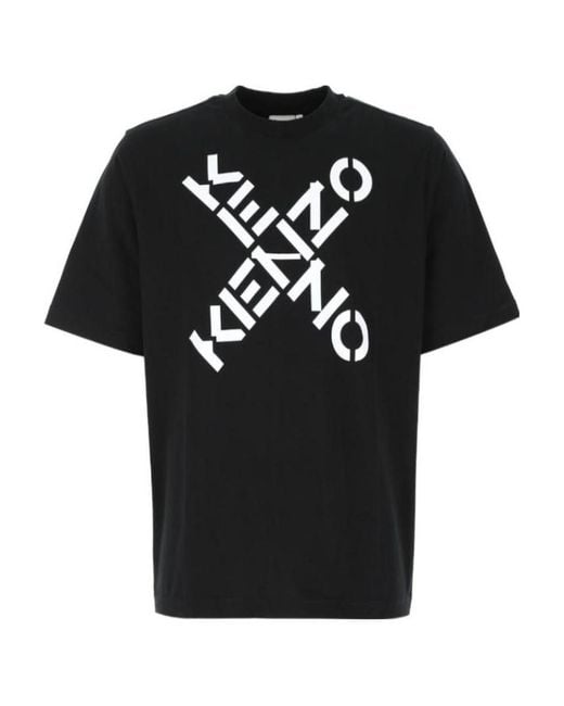 KENZO Black Crossed Logo Crew-Neck T-Shirt for men