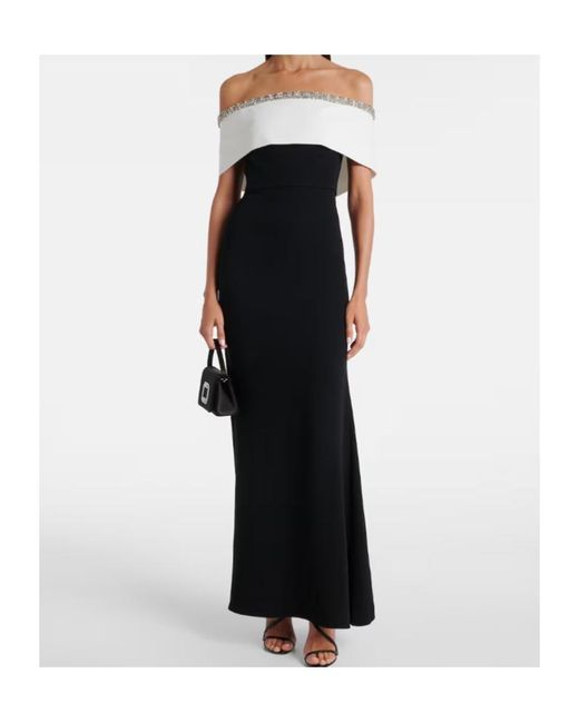 Roland Mouret Black Embellished Off-Shoulder Crêpe Satin Gown