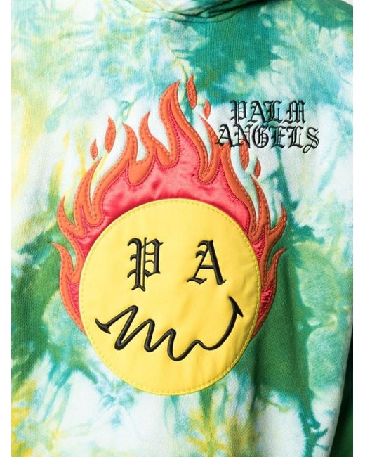 Palm Angels Green Burning Head Tie-Dye Hoodie for men