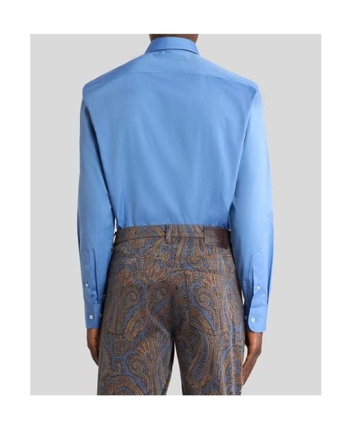Etro Blue Shirt With Pegaso Embroidery for men