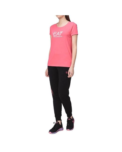 EA7 Pink T-Shirt With Round Neck And Short Sleeves