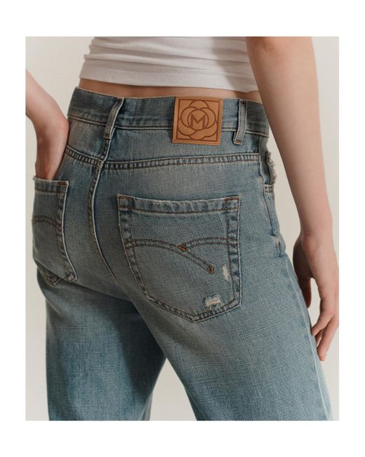 Marella Blue Wide-Leg Cross Denim Jeans