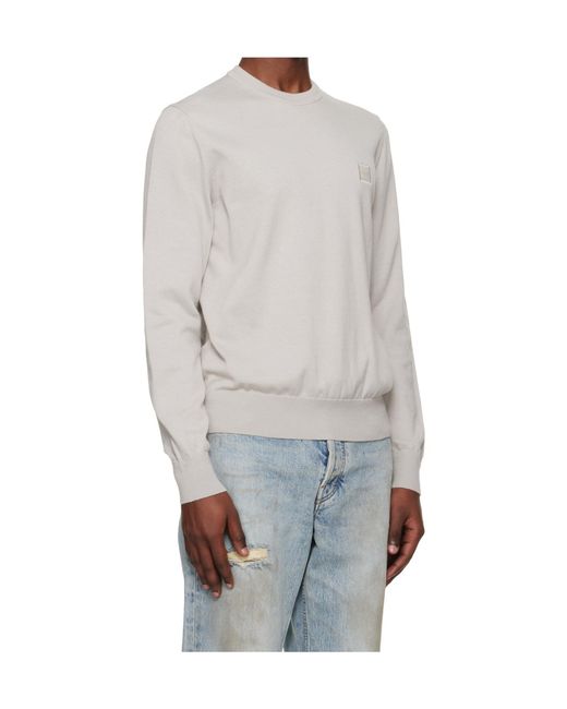Boss White Long-Sleeved Crew Neck Knit Sweater for men