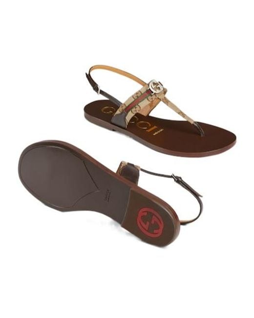 Gucci Brown Interlocking G Web Sandal, Gg Canvas