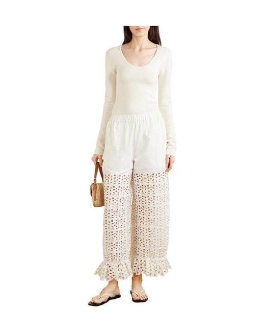 Sea White Cotton And Linen-Blend Wide-Leg Pants