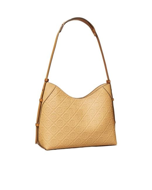 Tory Burch Natural T Monogram Pebble Messenger