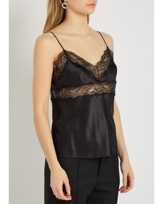 Nili Lotan Black Felicie Lace-Trim Silk Cami Top