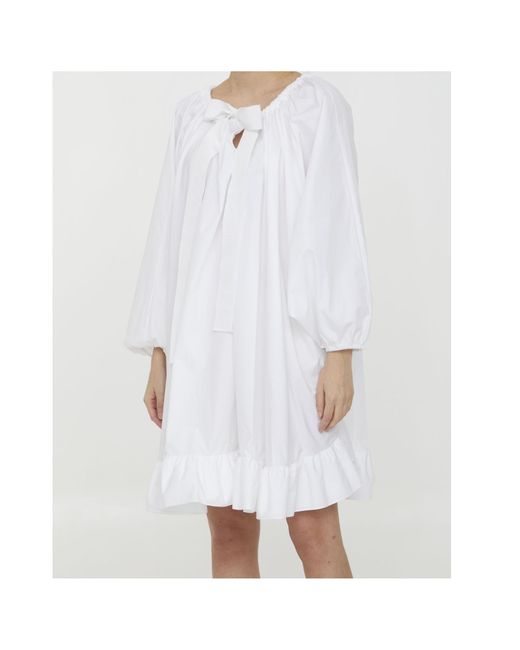 Patou White Bow Detailed Long-Sleeve Mini Dress