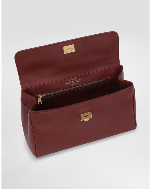 Dolce & Gabbana Red Logo Plaque Medium Sicily Handbag