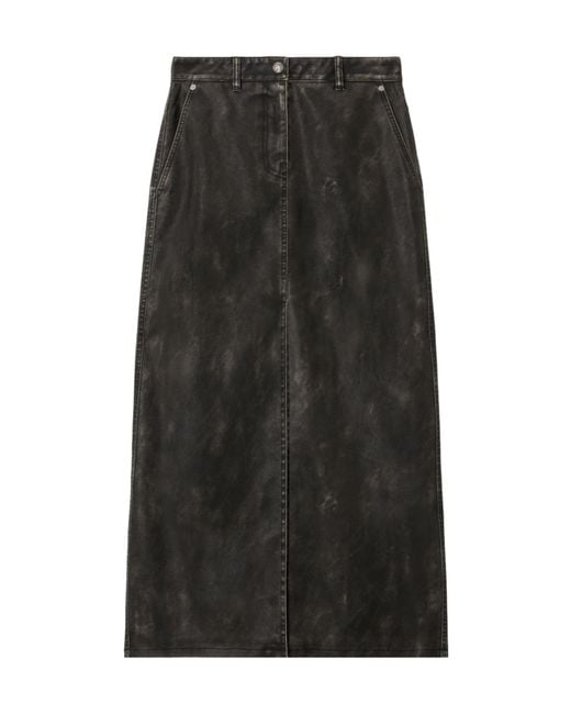 Palm Angels Black Curved Logo Coated Long Skirt